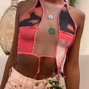 Distressed hot pink tank with mesh middle